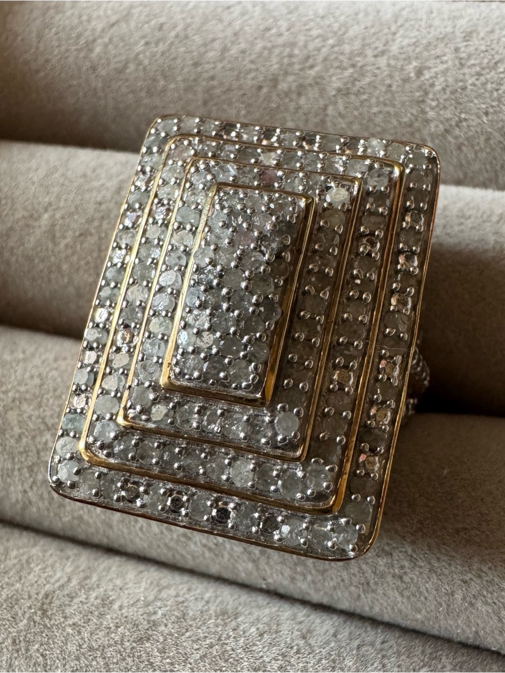 925 Sterling Silver Diamond Geometric Statement Cocktail Ring Size 8